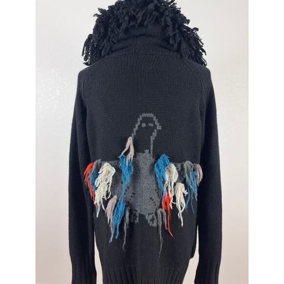 B45 Zadig & Voltaire Hoodie Cardigan Sweater Bird Fringe Alpaca Wool OS Grunge - Picture 5 of 7
